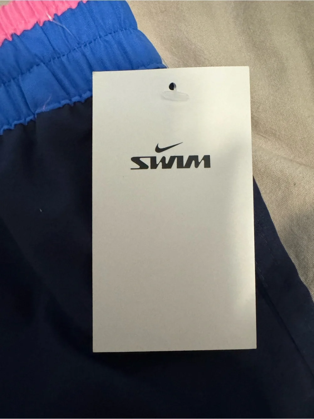 Nike Men’s Navy Swim Trunks with Pink & Blue Waistband